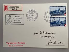 1944 Pro Patria  B25 Paar auf Einges. Karte Sonderstempeln