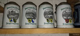 4 Bierkrüge Brauerei Falken Schaffhausen Keramik Zinndeckel