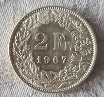 2 Fr. Silbermuenze 1967, sehr gut erhalten, Sammlerstück