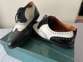 Hochwertige Full-Brogues Schuhe schwarz-weiss Leder Gr. 40