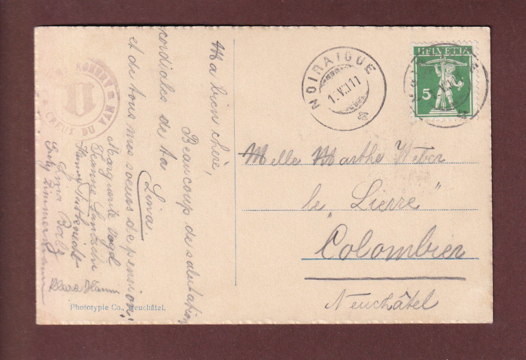 Cartes postales: FERME ROBERT et Creux du Van - 1911 – D'occasion à Pully par nicecards-shop 1