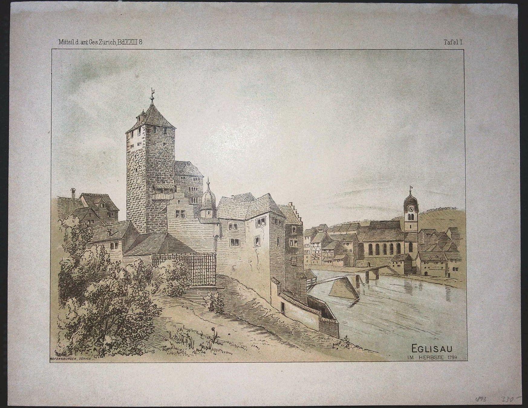 Incisioni: Eglisau   Farblithographie 1893 – Usato da Rafz venduto da Helvet32