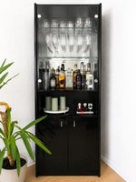 Schwarze Vitrine / Bar-Schrank mit Glastüren, 210 x 70 x 38