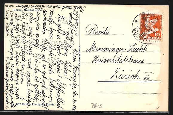 Ansichtskarten: AK Bern, am Loryspital, 1932 – Gebraucht aus Berlin von bartko-reher 1