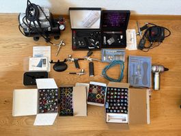 XXL Airbrush Komplett-Set – Kompressor, Pistolen & Farben