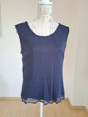 Top Comma bleu marine, taille 42 en soie doublé viscose