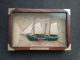 Vintage 3D Wandbild Holz-Schiff "Veleiro Vapor 1827" Maritim