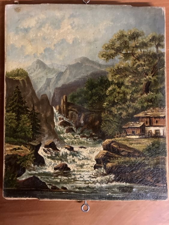 Peinture Ancienne à L'huile Sur Toile - Paysage De Montagne Signé Houriet