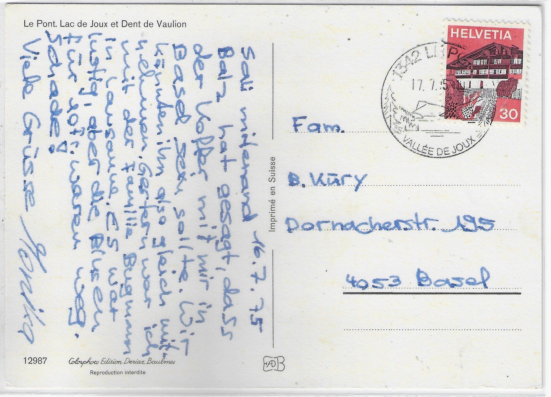 Cartoline postali: Le Pont - Lac de Joux et Dent de Vaulion – Usato da Ettingen venduto da Kartenplanet 1