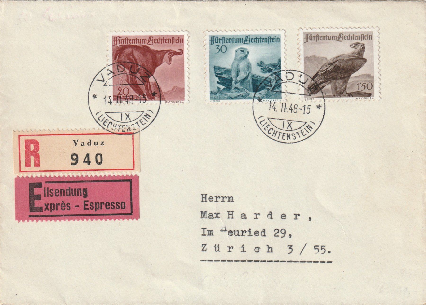 Alle Briefmarken: FL Eil-R- Brief 1948 – Gebraucht aus Rorschacherberg von fratovi2