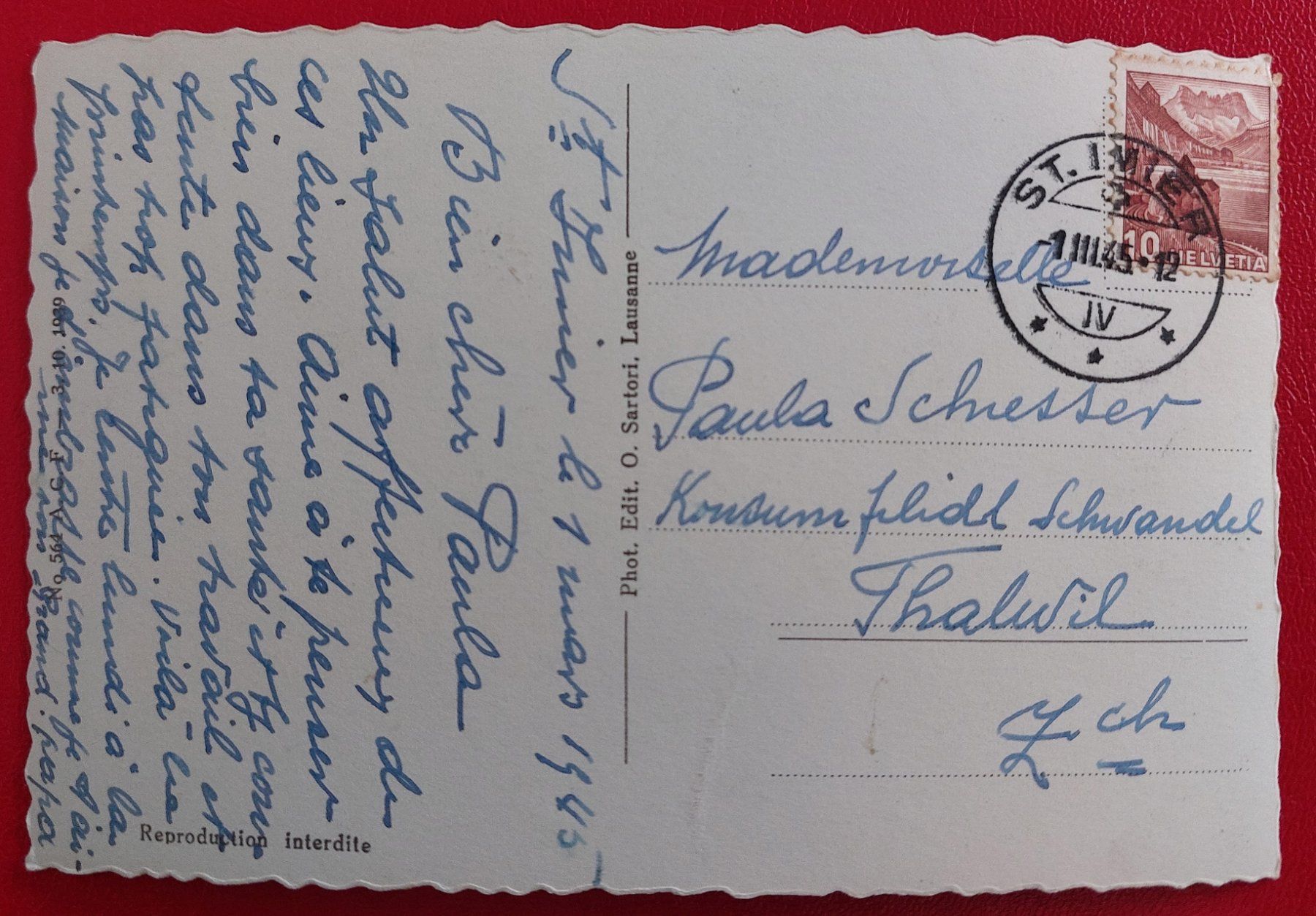 Ansichtskarten: St-Imier 1945 // Vollstempel – Gebraucht aus St-Légier-La Chiésaz von Theo005 1