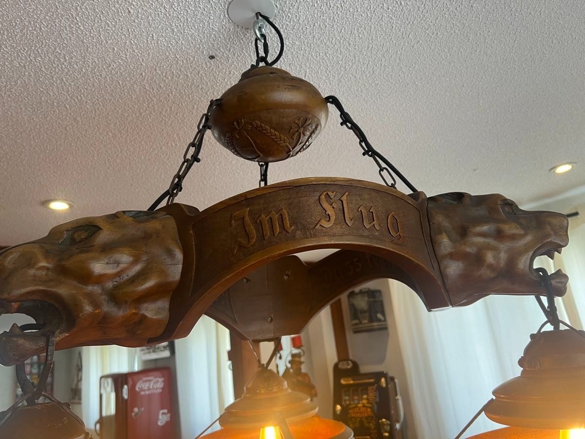 Lampade: Grosse Lampe mit Löwenköpfen, Holz,  Massiv – Usato da Mellingen venduto da Oelquelle 7