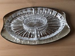 versilberte Platte mit 5 Bleikristall - Schalen