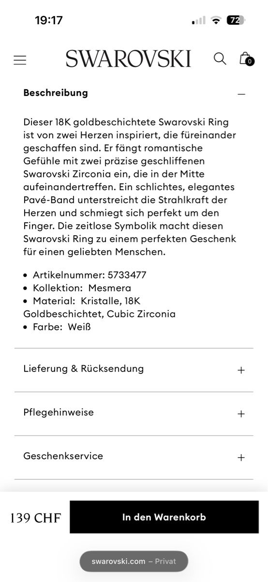 Swarovski Anelli: Mesmera Offener Ring Swarovski – Nuovo (secondo la descrizione) da Bern venduto da Dasch60 9