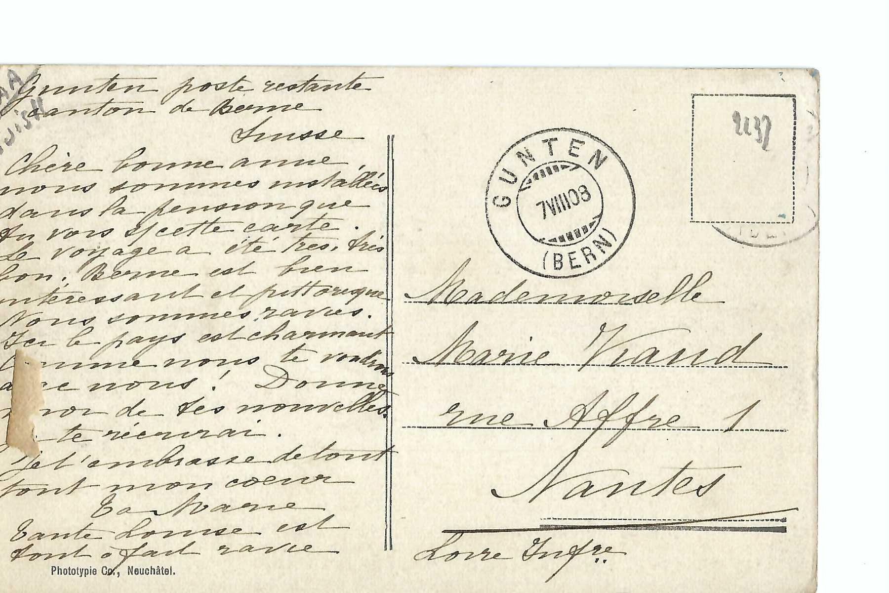 Cartoline postali: GUNTEN am Thunersee, Pension du Lac, 1908 – Usato da Thun venduto da 44wart 1