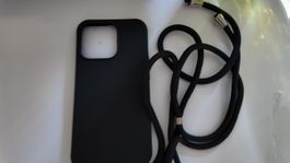 Coque d’iPhone 13 Pro noire solide avec cordon