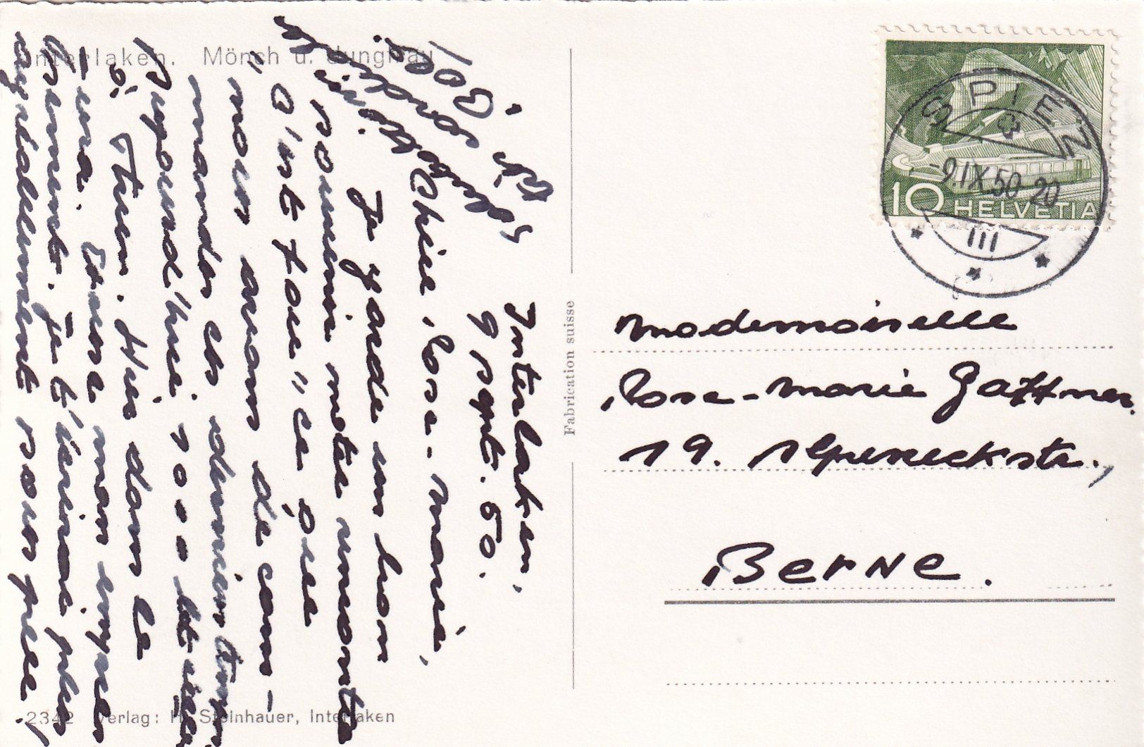 Cartoline postali: Interlaken /mp – Usato da Hombrechtikon venduto da Rudolf07 1