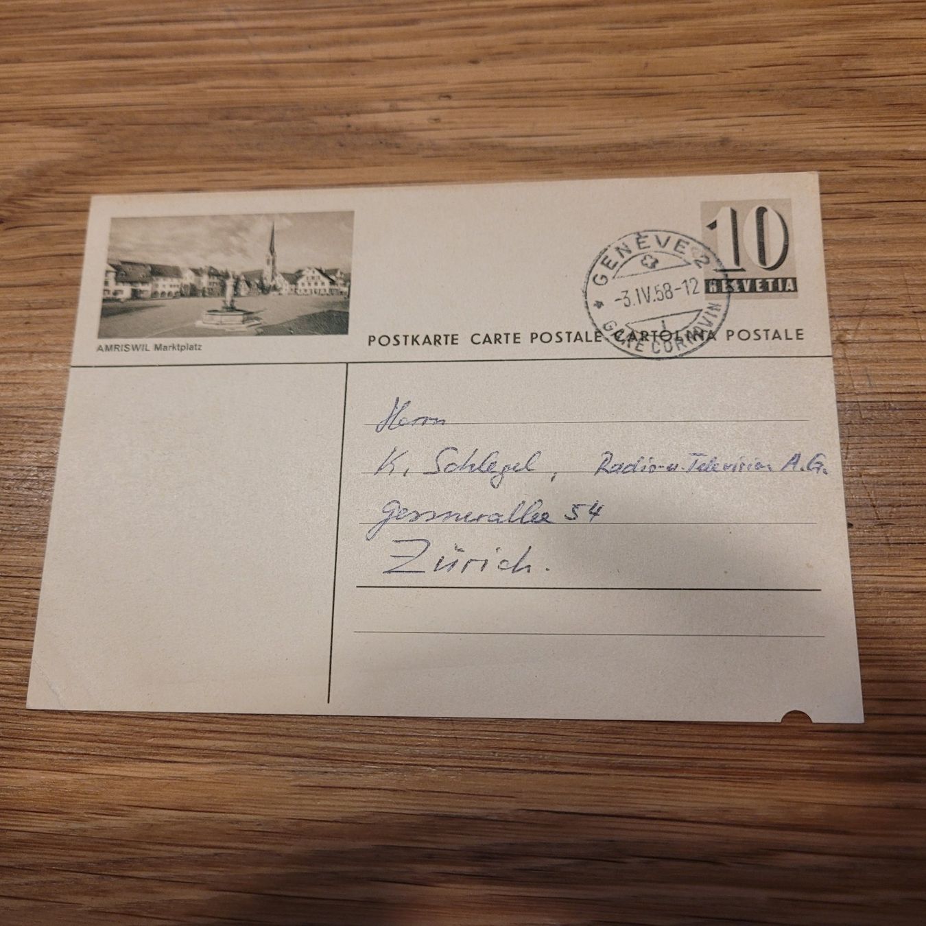 Cartoline postali: GS Genève 1958 Amriswil – Usato da Biel/Bienne venduto da Destockweb