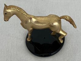Antike MESSING-PFERD-FIGUR auf Sockel / zirka 1975 / Top