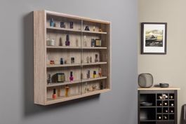 Sammlervitrine, Hängevitrine, Wandregal, Glasvitrine - Eiche