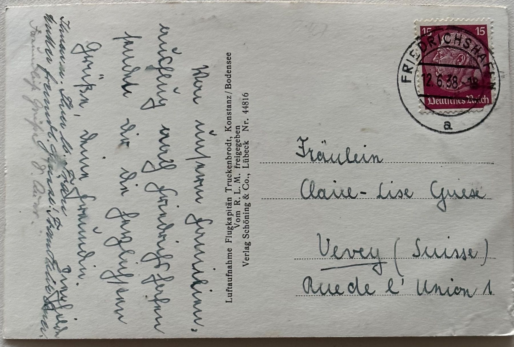 Cartoline postali: Deutschland, Friedrichshafen, Zeppelin, 1938 – Usato da Frauenfeld venduto da Merk52 1