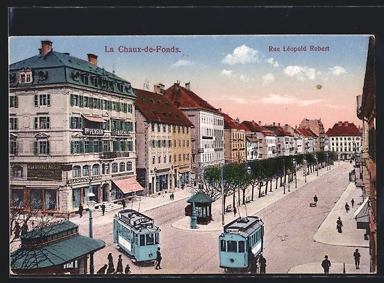 Cartoline postali: La Chaux-de-Fonds, Rue Léopold Robert,  – Usato da Berlin venduto da bartko-reher