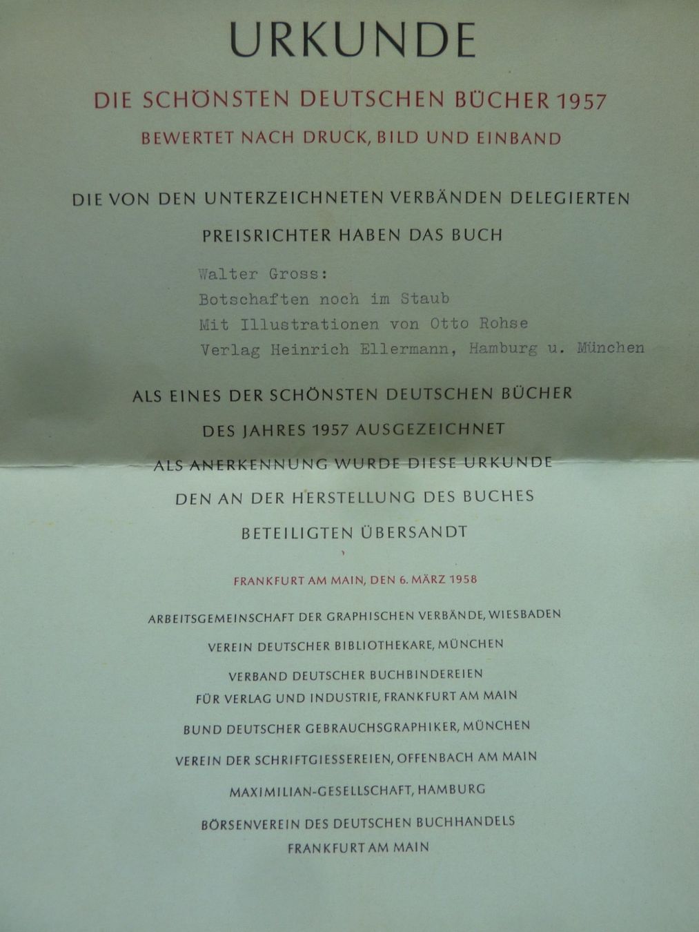 Libri: WALTER GROSS. BOTSCHAFTEN NOCH IM STAUB : GEDICHTE, WIDMUNG – Usato da Zürich venduto da Rrehsuah 6