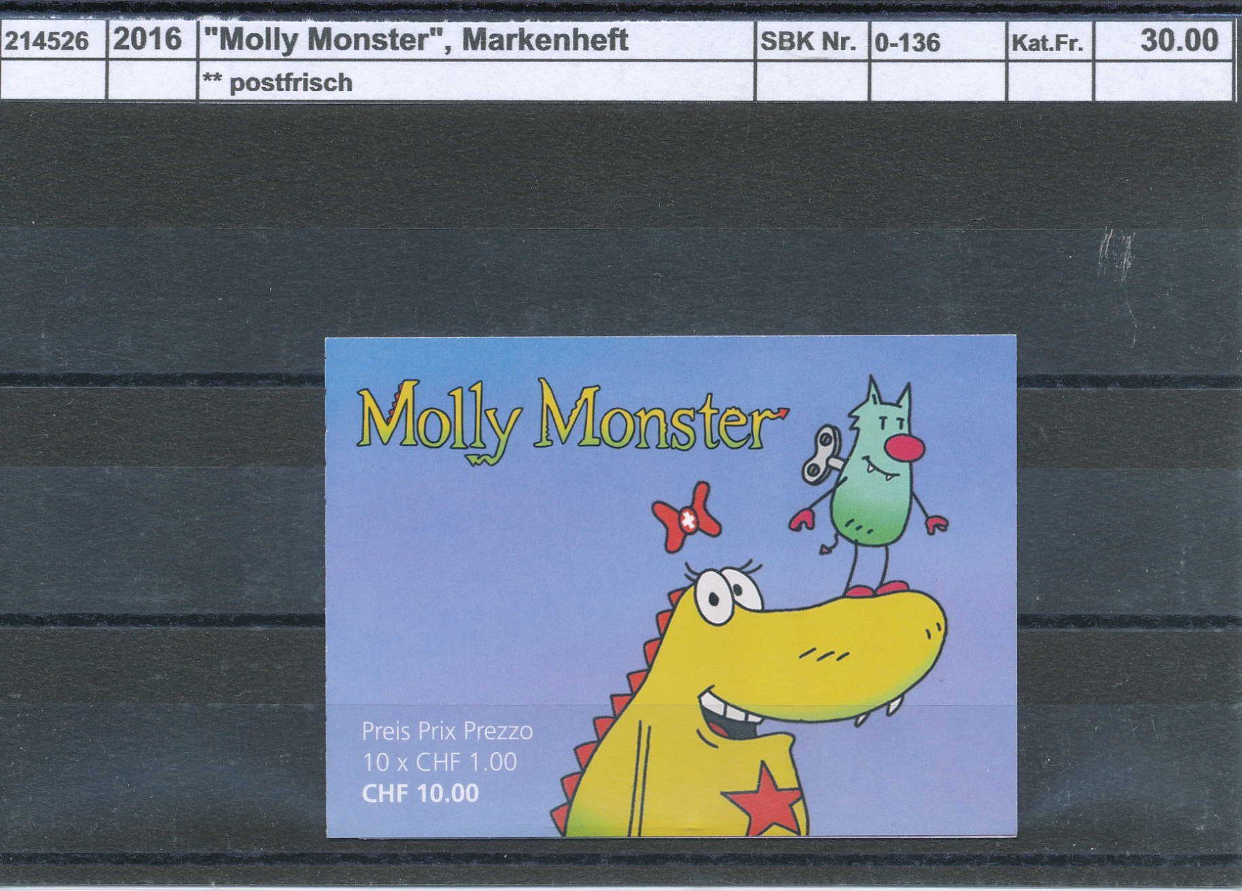 Tous les timbres: 2016 "Molly Monster", Markenheftchen, ** postfrisch – Neuf (Voir description) à Winterthur par Zupogeru