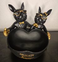 Schlüsselschale Bulldoggen Paar Herz Deko Figur schwarz gold