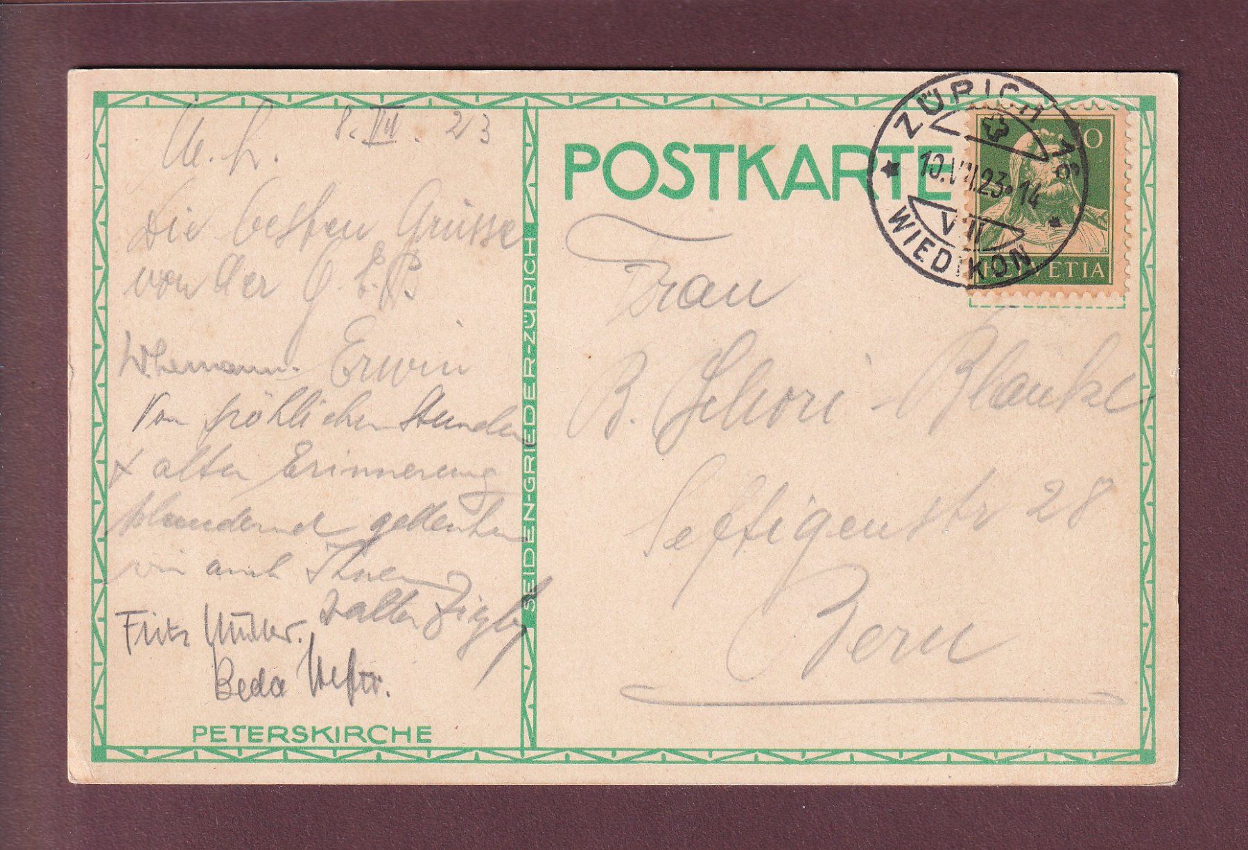 Cartes postales: ZÜRICH - Peterskirche - 1923 – D'occasion à Pully par nicecards 1