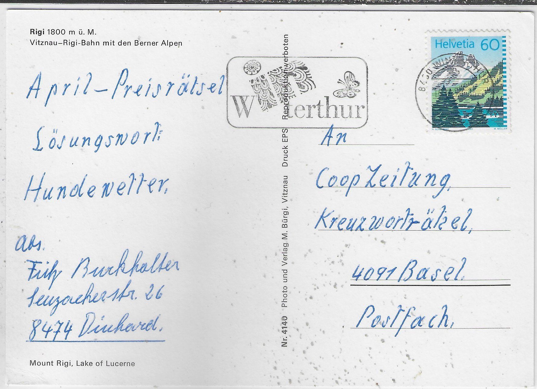 Cartoline postali: Vitznau-Rigi-Bahn mit den Berner Alpen – Usato da Ettingen venduto da Kartenplanet 1