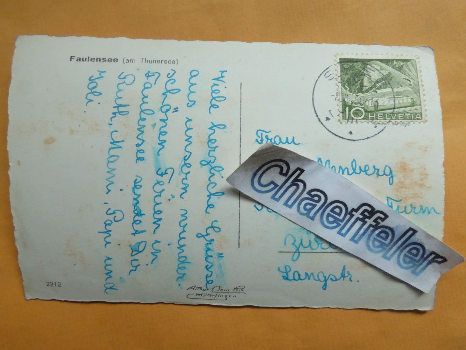 Cartoline postali: 1950  Faulensee (am Thunersee) – Usato da Zürich venduto da Chaeffeler 1