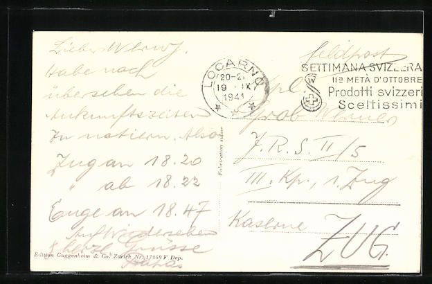 Cartoline postali: AK Losone, Ortsansicht mit Brunnen, 1941 – Usato da Berlin venduto da bartko-reher 1