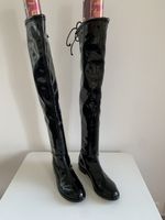 Stuart Weitzman-Sexy schwarze Overknee-Stiefel, Lackleder 37
