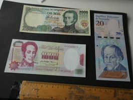 Venezuela, 3 alte Geldscheine