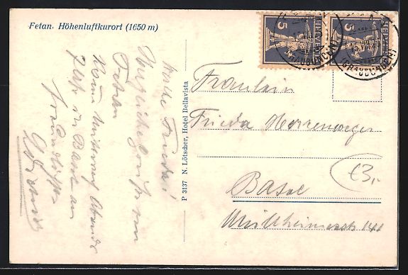 Cartoline postali: AK Fetan, Ortspartie mit Kirche, 1925 – Usato da Berlin venduto da bartko-reher 1