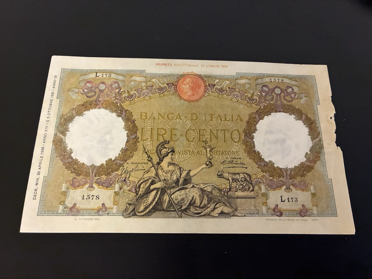 Billets de banque: 100 liras 1936 – D'occasion à Dällikon par Woldbanknoten 1
