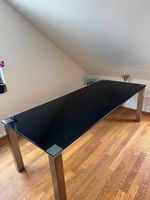 Esstisch schwarzes Glas Metallgestell ca. 200x90cm