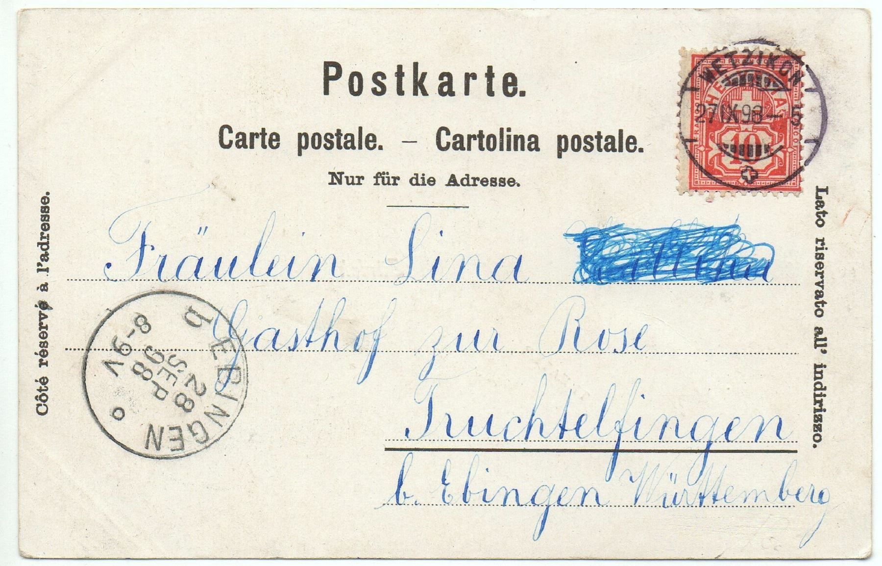 Cartoline postali: ZÜRICH Theater 1898 – Usato da Jona venduto da philajona 1