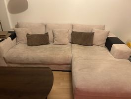 Beige Ecksofa aus Cord
