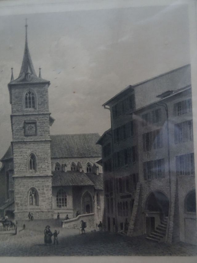 Incisioni: Stahlstich BIEL-BIENNE 34x30cm. Eckvergoldeter Rahmen – Usato da Berikon venduto da Kolophonium43 4