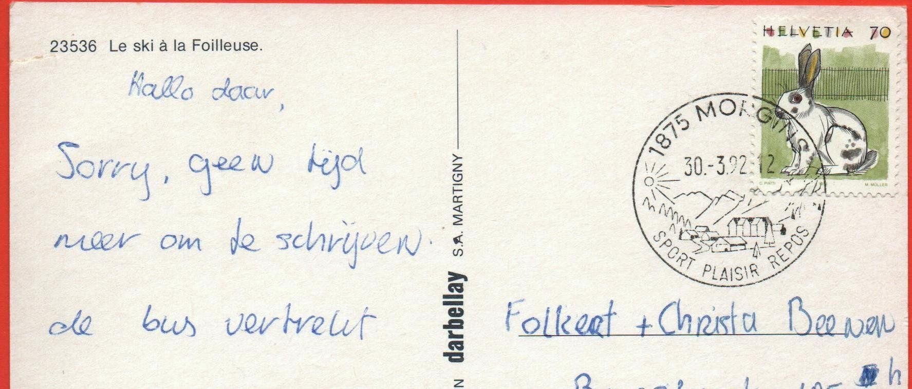Cartoline postali: MORGINS Sesselbahn - Le ski à la Foilleuse – Usato da Jona venduto da philajona 1
