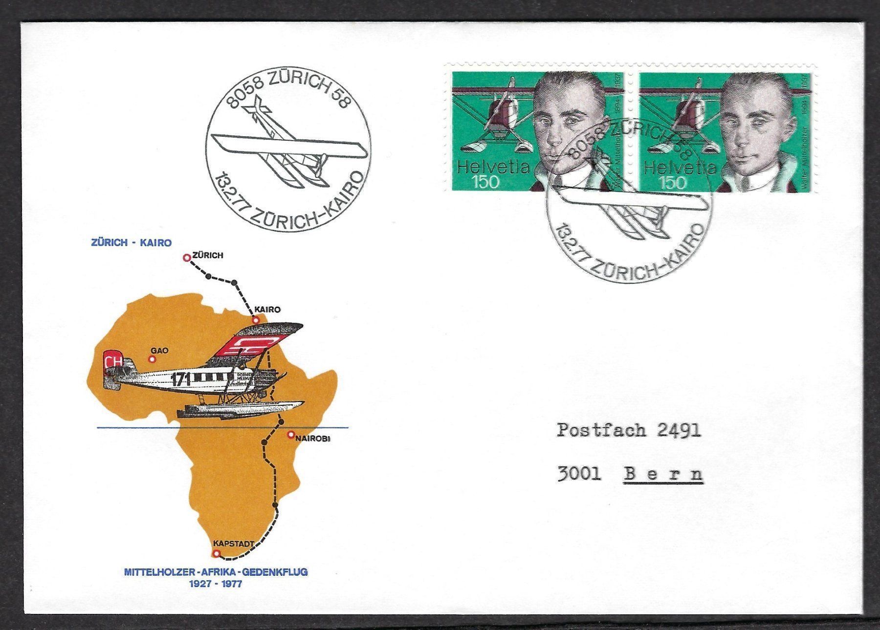 Tutti i francobolli: Mittelholzer - Afrika - Gedenkflug 1977 – Usato da Luzern venduto da Einh0rn