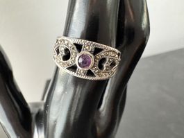 Vintage Silberring 925 mit Markasiten und Amethyst