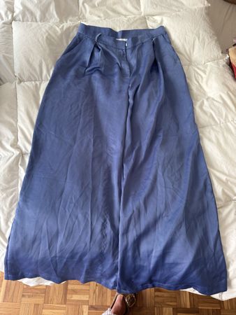 Pantalon large satiné bleu pastel taille 42 été chic léger