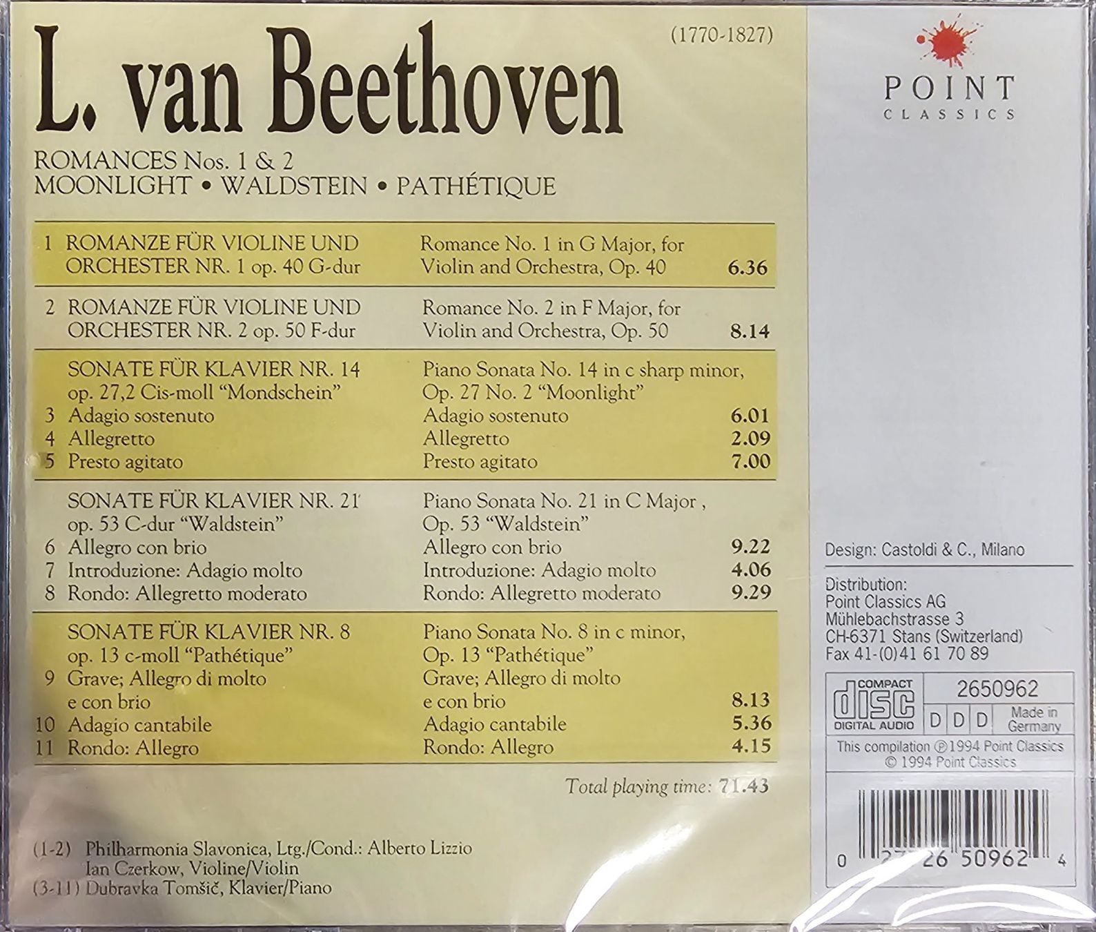 CD: Beethoven – Romances Nos. 1 & 2 • Moonlight • Waldstein... – Nuovo e nell'imballaggio originale da Wahlen b. Laufen venduto da Cg10 1