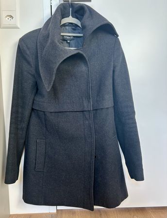 PATRIZIA PEPE DESIGNER KURZ MANTEL GR 38 GRAU SCHWARZ WOLLE