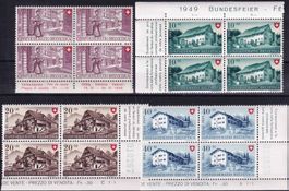 1949, Pro Patria Nr. B42-45, Viererblock-Serie postfrisch**.