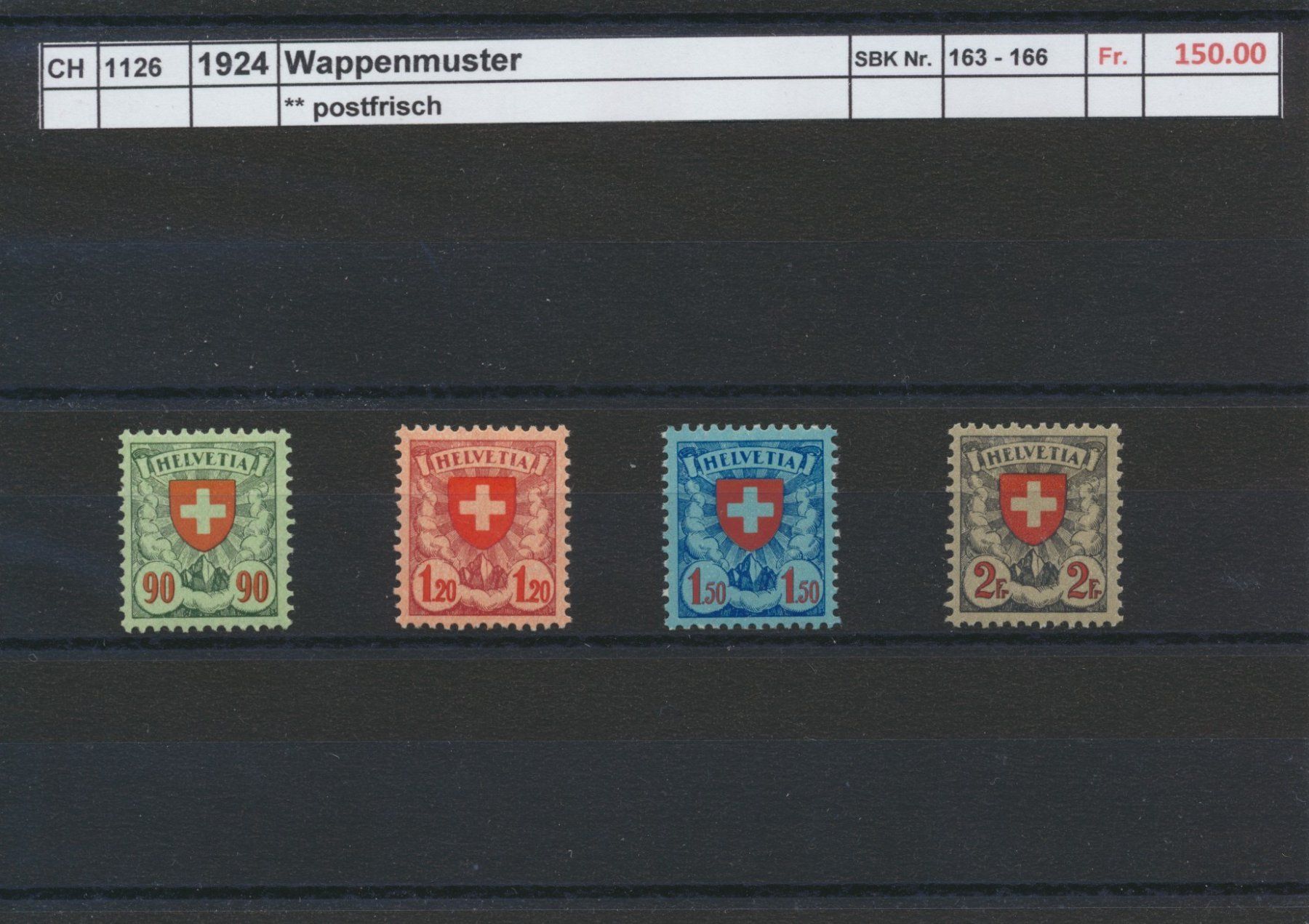 Tutti i francobolli: 1924 Wappenmuster, ** postfrisch – Nuovo (secondo la descrizione) da Winterthur venduto da Zupogeru