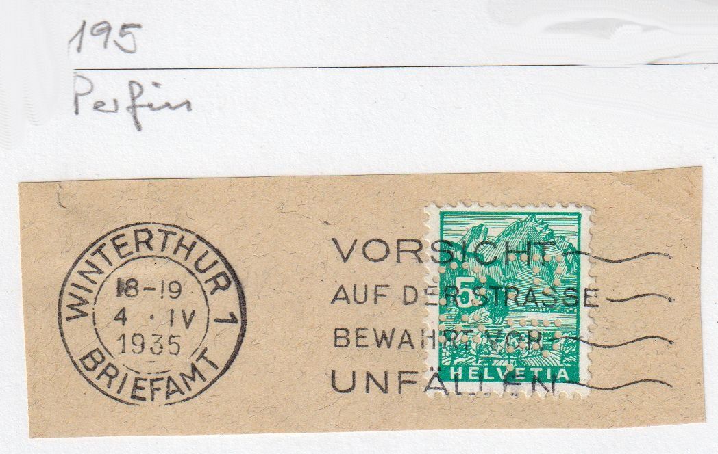 Tutti i francobolli: Perfin 195, PR Co Briefausschnitt – Usato da Basel venduto da Bingis